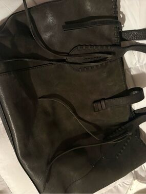 The Sak Black leather crossbody shoulder purse western Light Blue Printed Lining